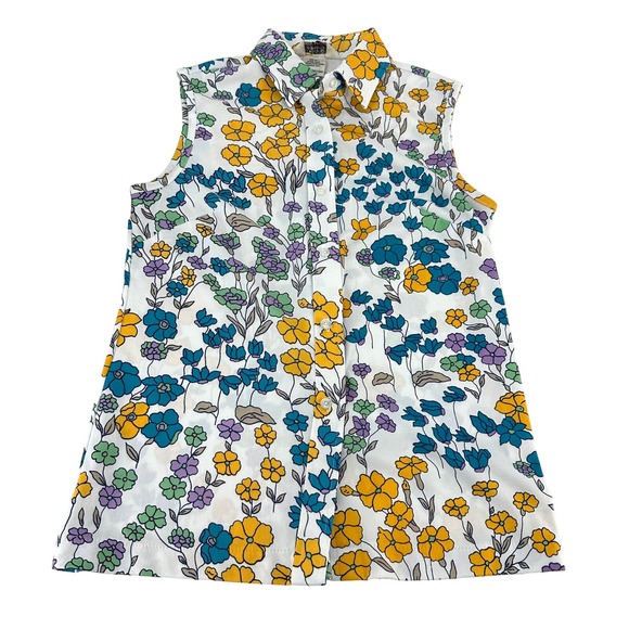 Vintage sears 70’s polyester tank top size 12 button collar floral - Picture 1 of 4